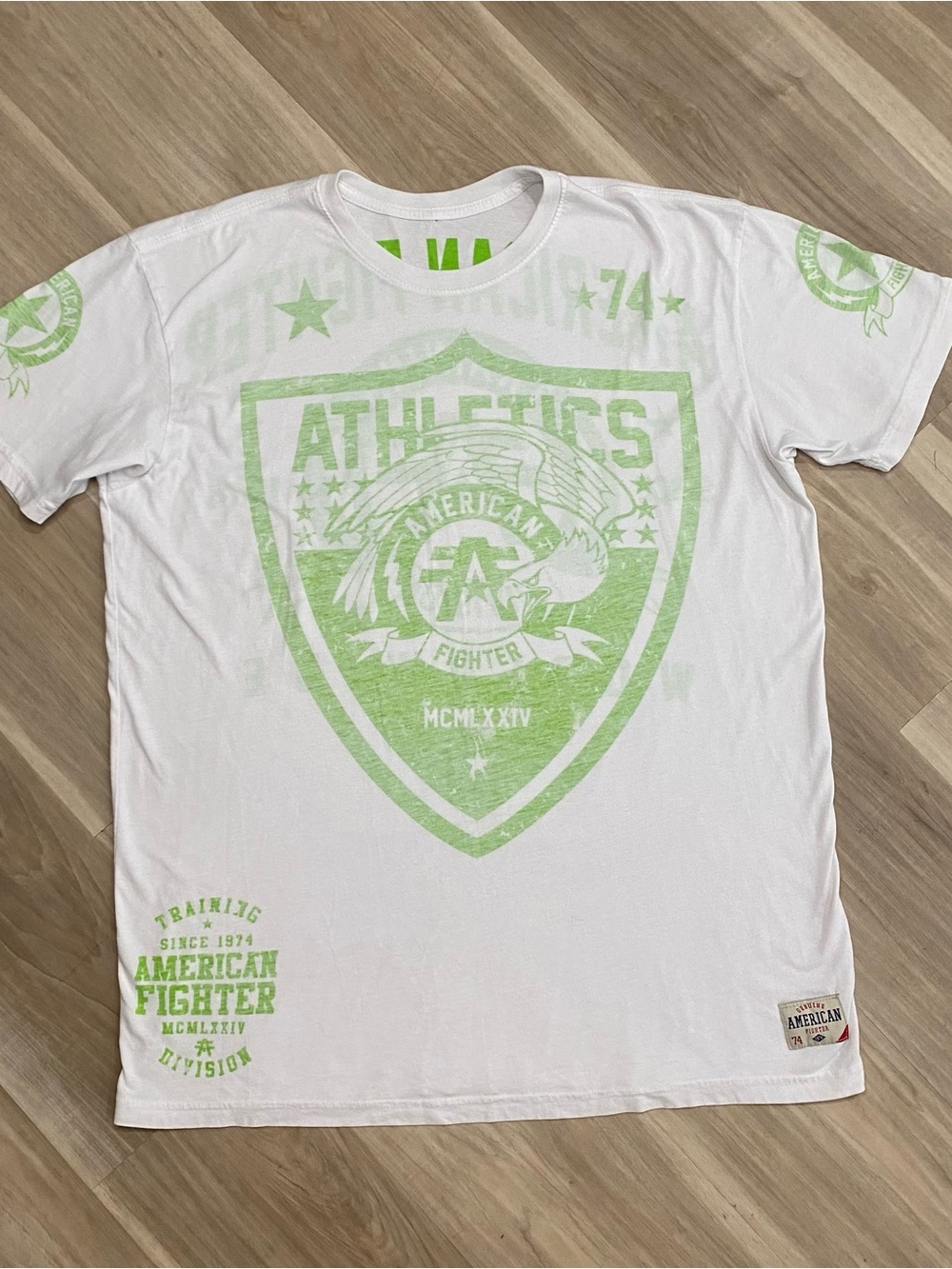 American Fighter Shirt Mens XXL White Lime Green Athletics Graphic Tee MMA